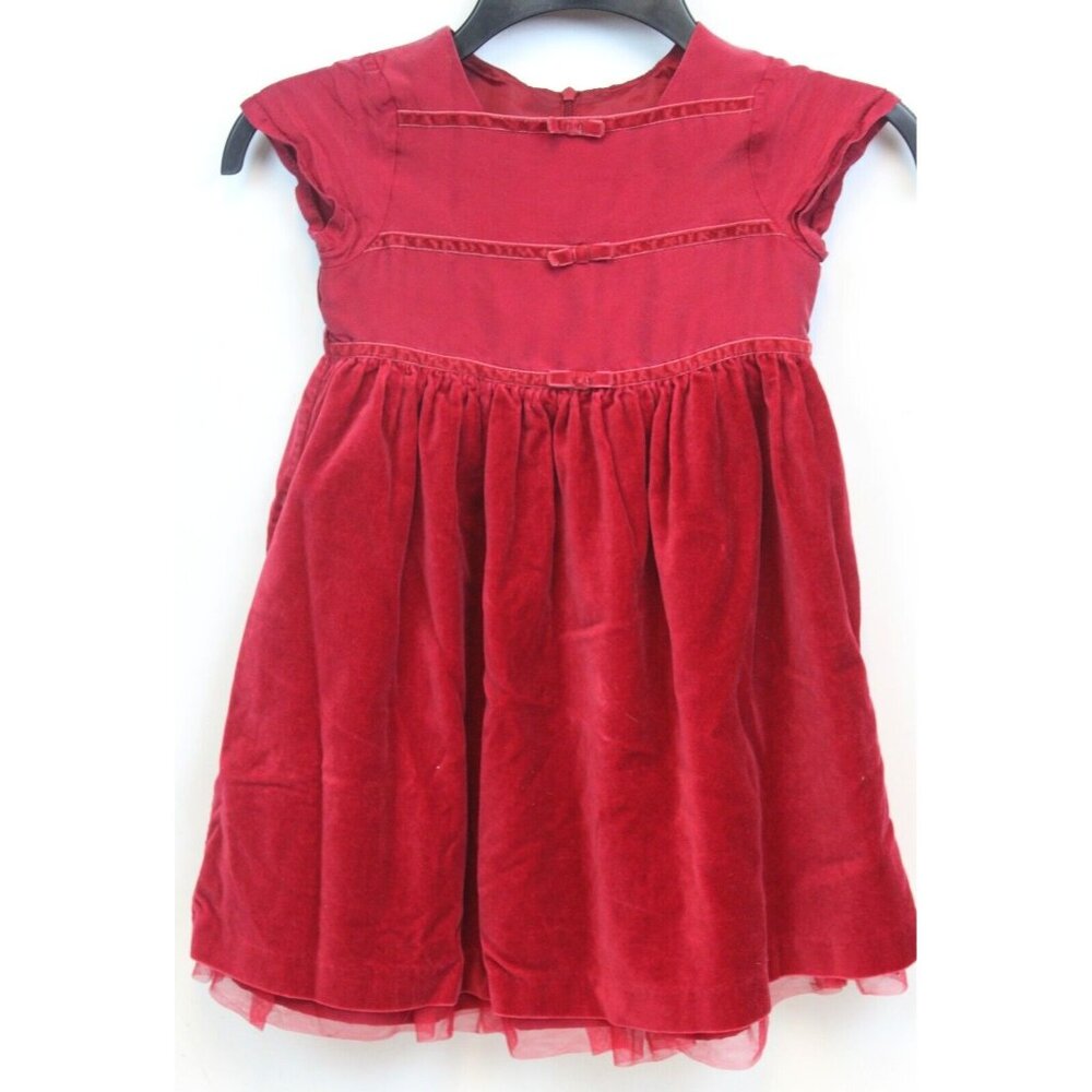 2003 Gymboree Holiday Magic Red Silk Dress sz 4 Red Bow Velvet Lined Winter